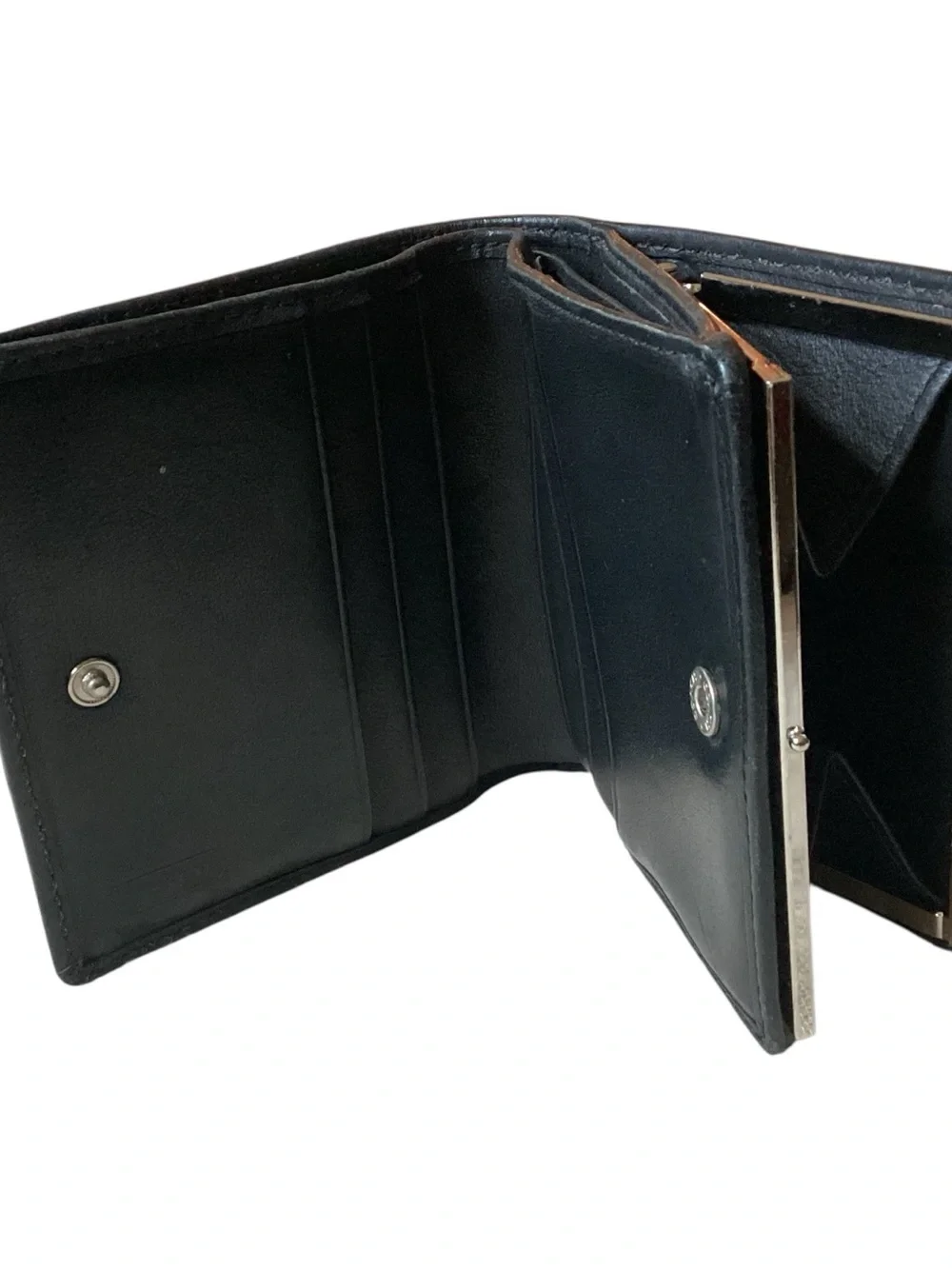 Coach Vintage Y2K Black Leather Compact Bifold Wallet White Stitching
